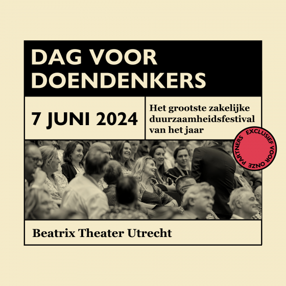 Dag voor DoenDenkers is hét zakelijke duurzaamheidsfestival van het jaar waar partners van MVO Nederland samenkomen en vind plaats op 7 juni 2024 in het Beatrix Theater Utrecht.