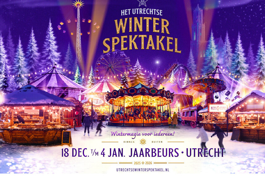 huizen, draaimolen en schaatsbaan in winter